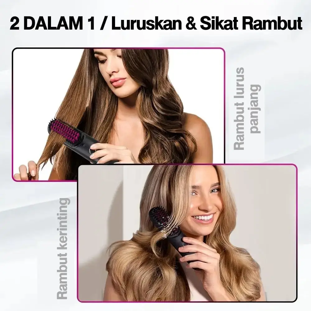 

3 Temperature Settings Electric Hair Straightener Brush Dual-Function Operation Portable Heating Comb Anti-Scald Protection