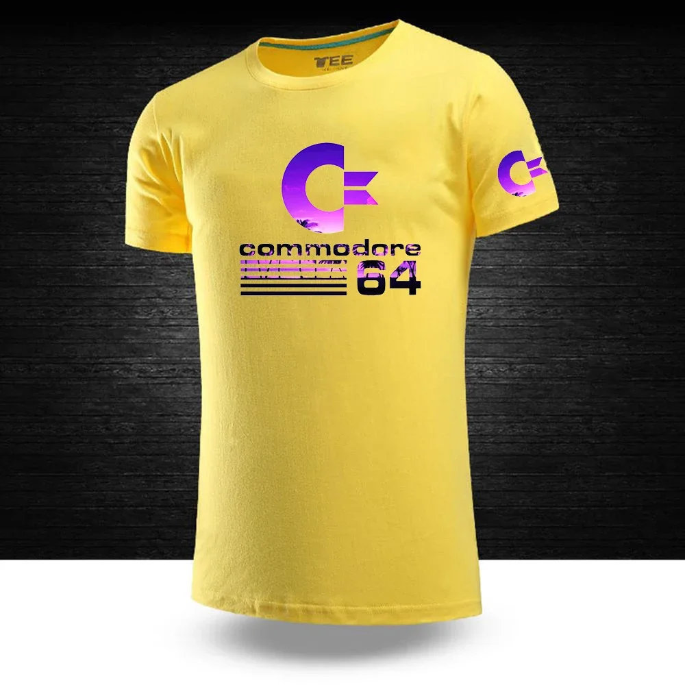 2024 Men's Commodore 64 New Harajuku Spring and Summer Short Sleeve Sports Slim Fit Top Breathable Quick Drying T Shirt