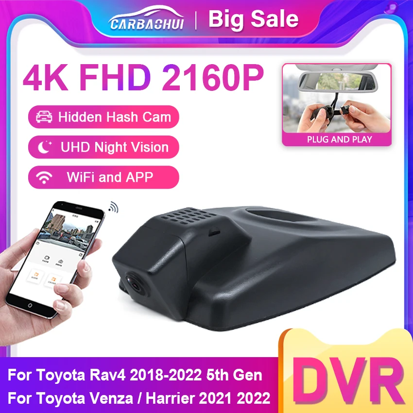 

4K 2160P Car DVR Plug and Play Dash Cam UHD Camera WiFi Video Recorder For Toyota Rav4 5th Gen / Venza / Harrier 2018-2021 2022