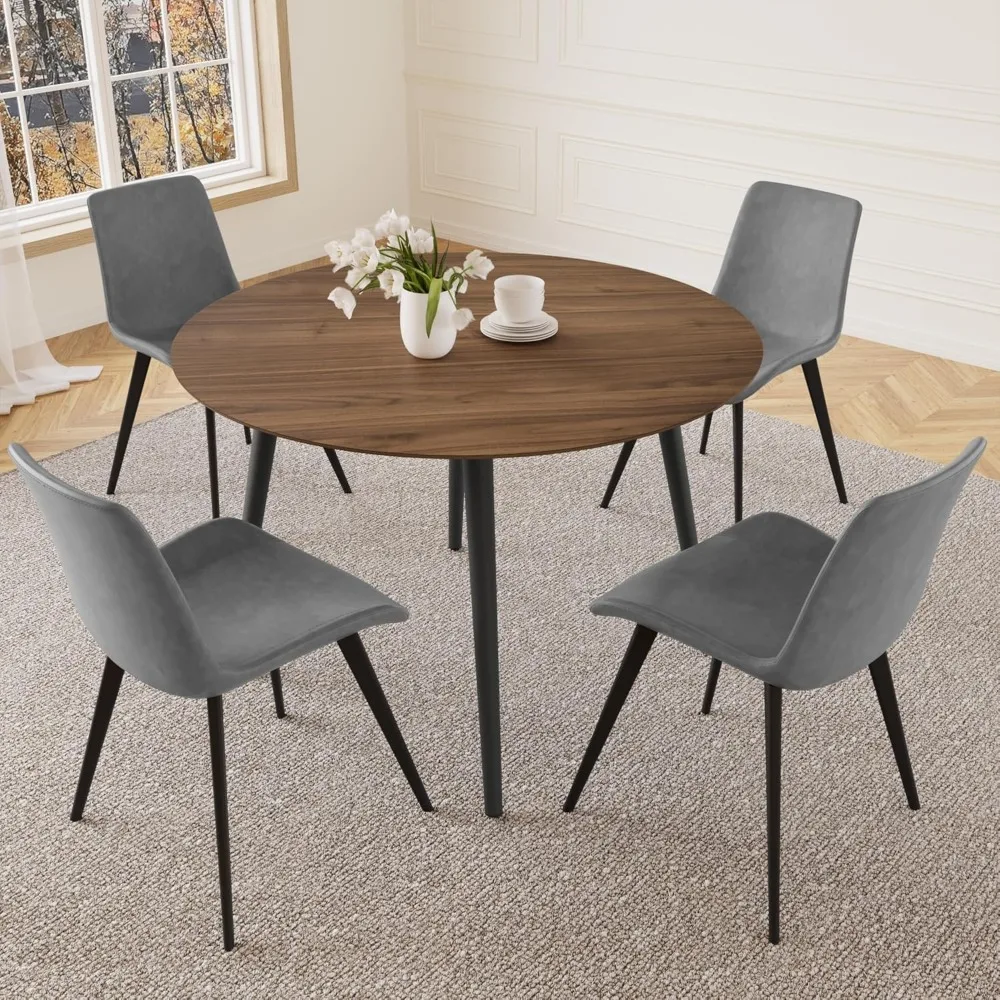 

43.3 Inch Round Dining Table Set for 4, Modern Small Kitchen Coffee Table Set for Dining Room Kitchen Apartment (Walnut Table +