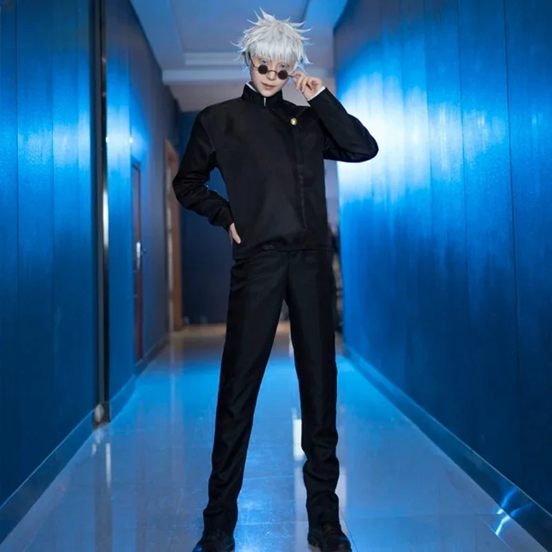 Gojo satoru cosplais kostým paruka brýle anime džiu-džitsu kaisen cosplais vysoký škola uniforma halloween obleček sociální role divadelní hra oblek pro muži