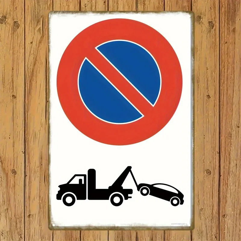 Vintage No Parking Metal Wall Art, French Tow Away Sign, Red White Blue Circular Symbol, 20x30 cm Durable Home Office Bar Decor