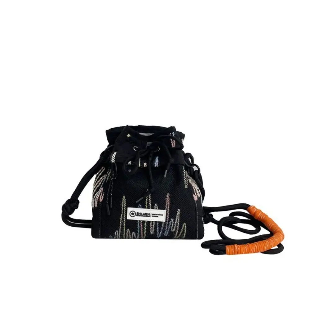 

Casual Nylon Drawstring Crossbody Bag Pleated Square Men Messenger Bag Lightweight Korean Style Mini Bucket Bag Kids