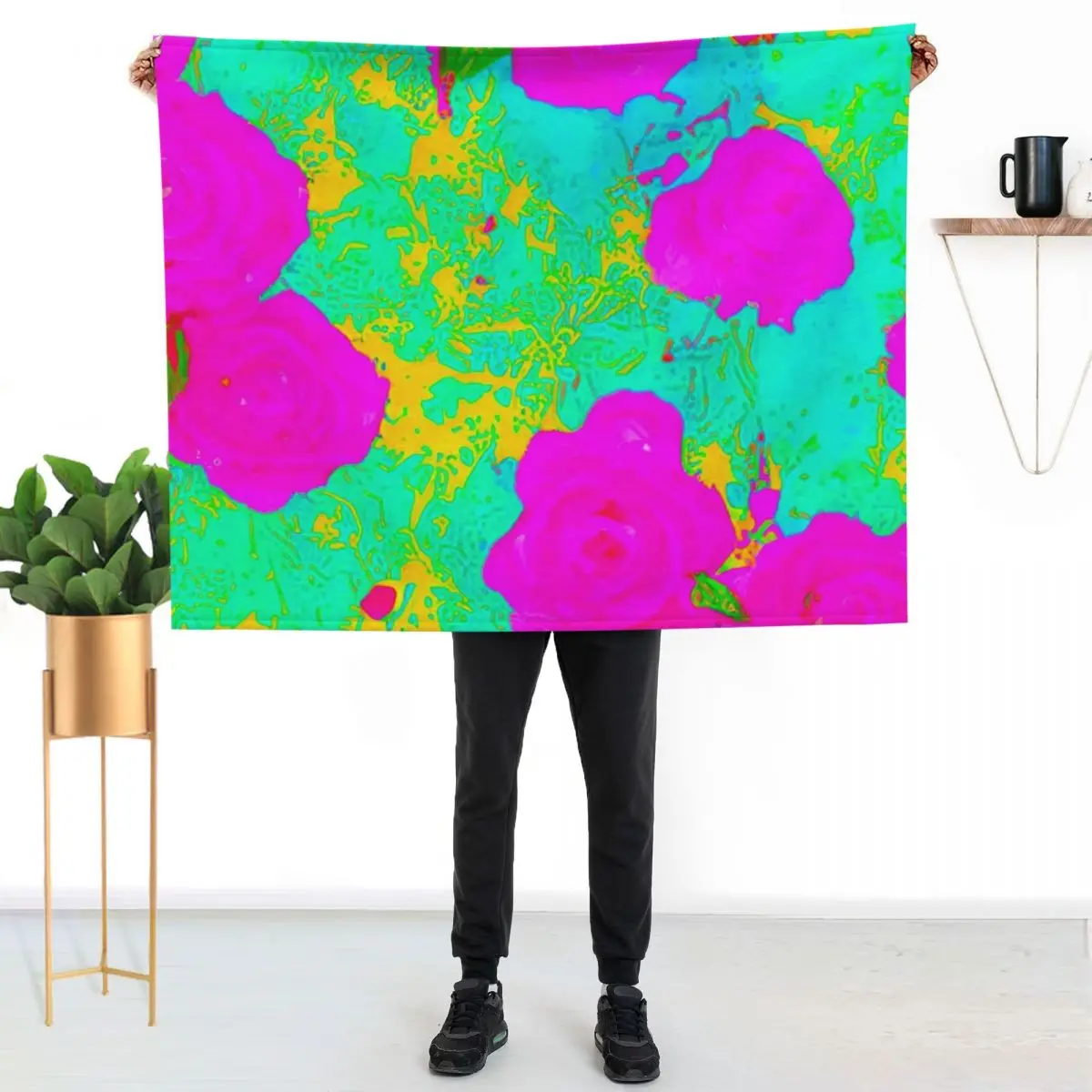 

Pastel Harmony: Pink and Turquoise Flower Pattern Throw Blanket Anti Shedding Soft Fuzzy Blanket for Home