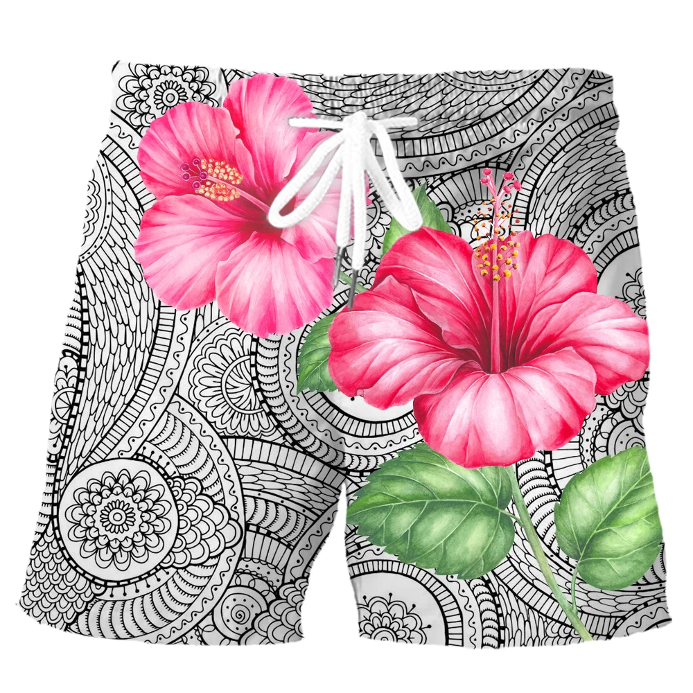 HX Polynesian tattoo Sport Shorts 3D Graphic Bohemia Hibiscus Pattern Board Shorts Casual Polyester Sportswear Men Clothing