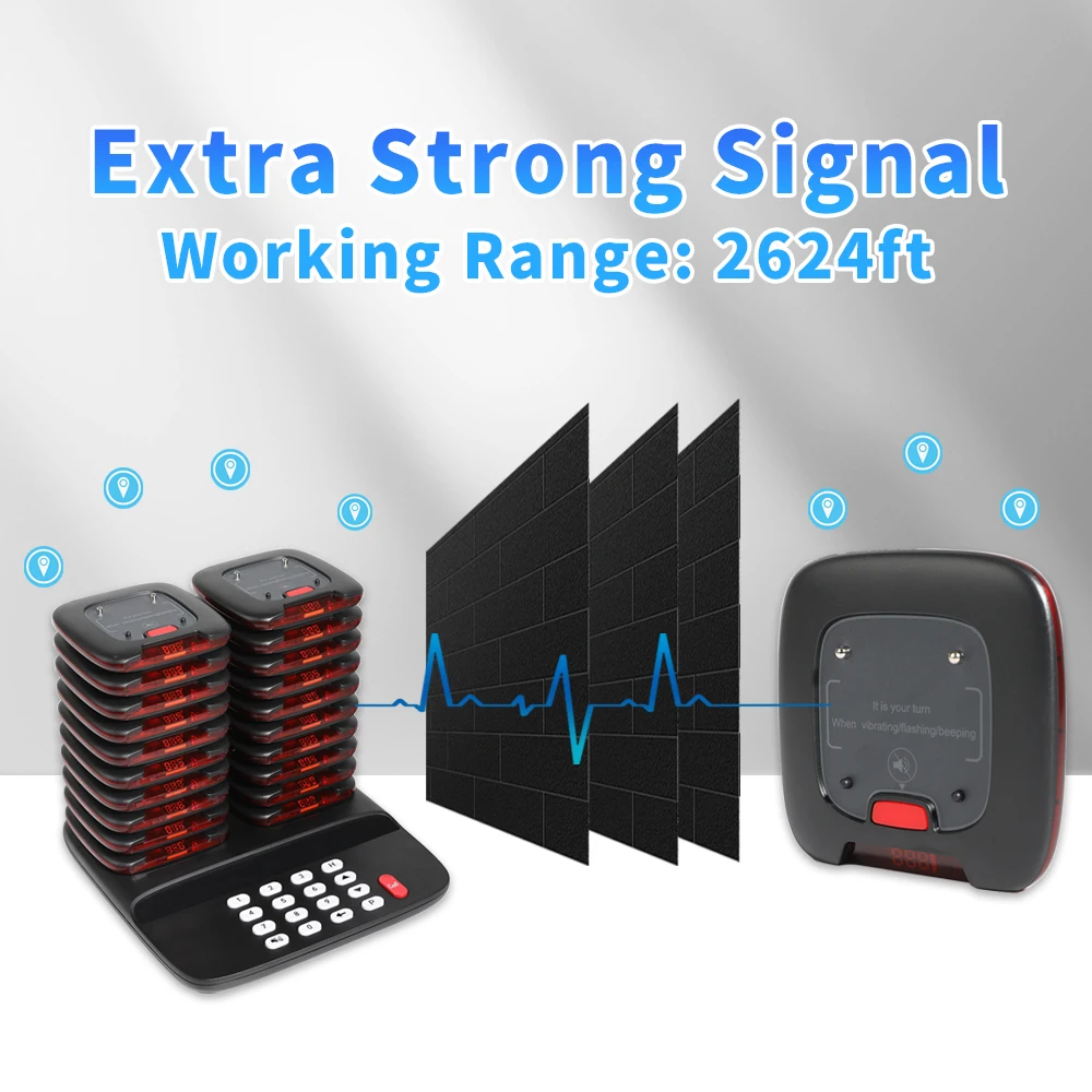 Wirelessx Restaurant Pager System Wireless Calling Paging System 20 Coaster Beepers Buzzers Double Charger  For Cafe Church