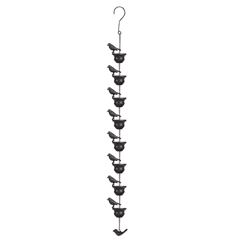 

A85Q-Metal Birds On Cups Metal Rain Chain Rain Catcher For Gutter Roof Decoration Metal Drainage Rain Chain Downspout Tool