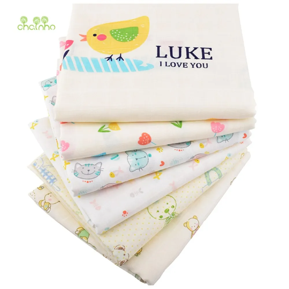 Chainho,Printed Double Layer Cotton Gauze Fabric,DIY Sewing Quilting Material,Cloth For Baby Bath Towel,Diapers,Cartoon Series