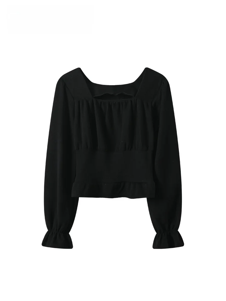 

Повседневная женская футболка с длинным рукавом и квадратным воротником, больших размеров, новая весенняя коллекция, модный универсальный топ для полных женщин.