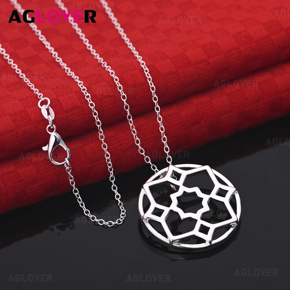

AGLOVER 925 Sterling Silver Hollow Geometric Pattern Pendant Necklace Temperament Women Christmas Gift Jewelry