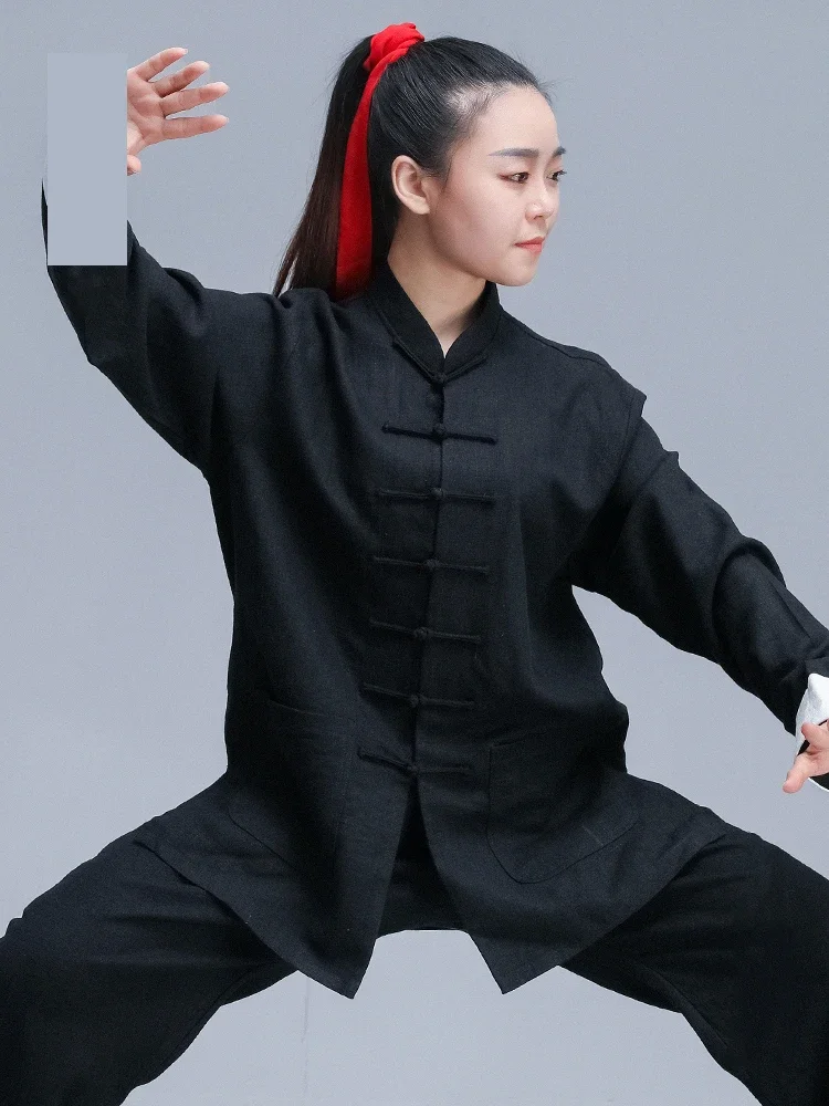 Linen Blend Kung Fu Tai Chi Clothing Martial Arts Clothes Taijiquan Wushu Uniform Wing Chun Multicolor 2022 New Style Black