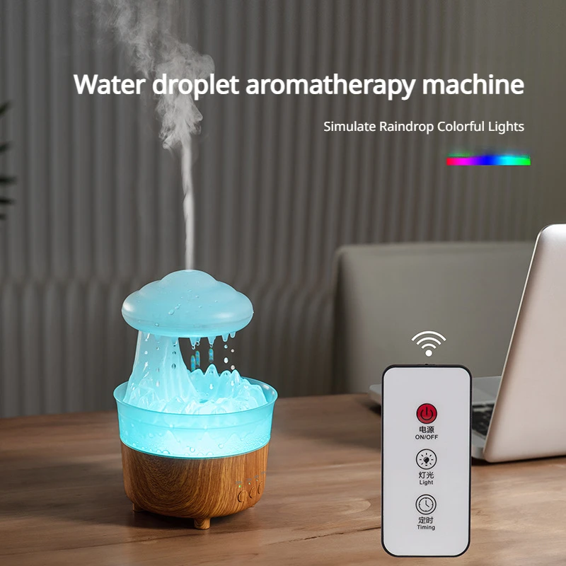 Colorful Raindrops Rain Clouds Humidifiers Household Fragrance Diffusers Wood Grain Aromatherapy Machines Atomizers