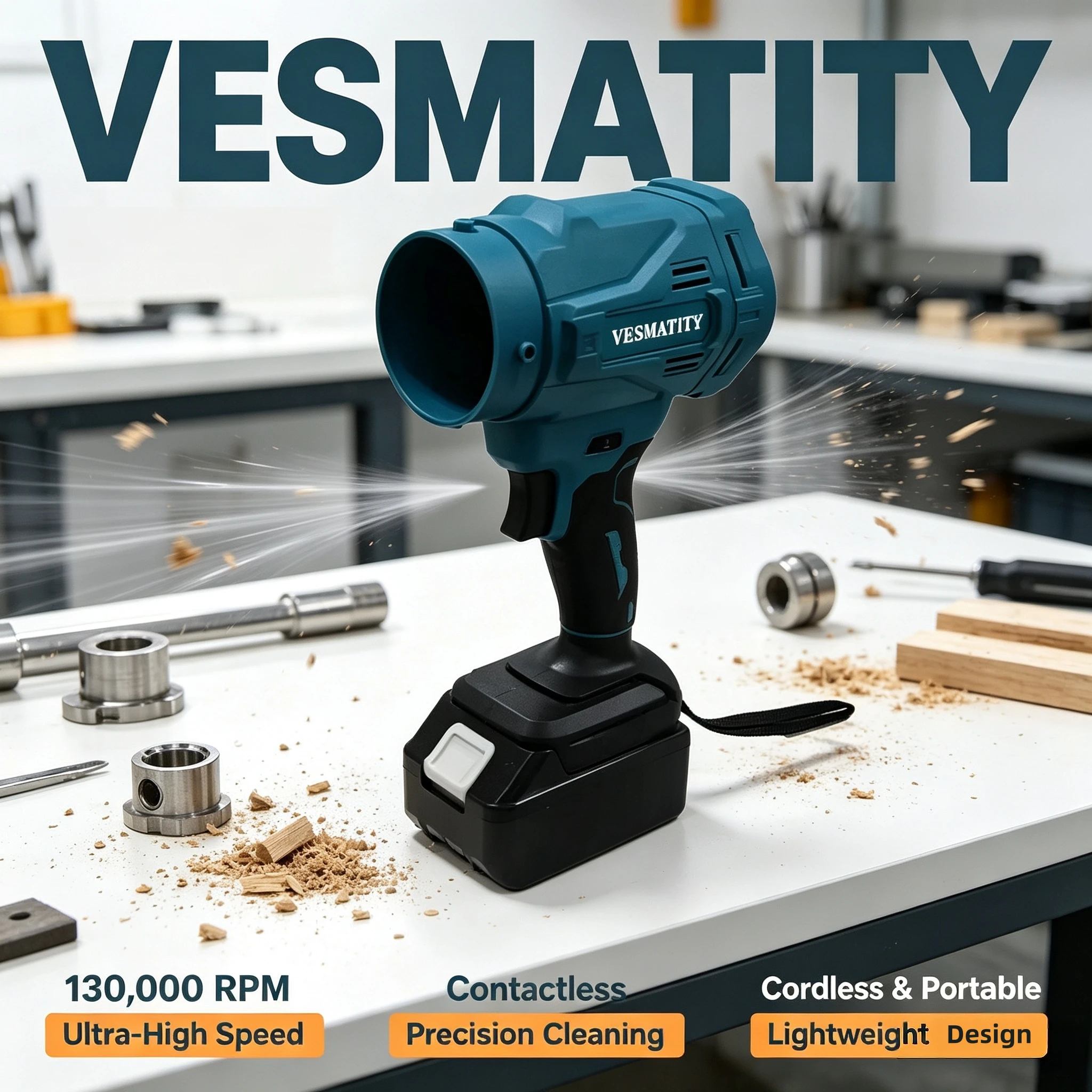 VESMATITY Brushless Hair Dryer Jet Turbine Fan 6 Speed 130000 RPM Electric Dust Removal Tool for Makita 18V 20V Battery Speed