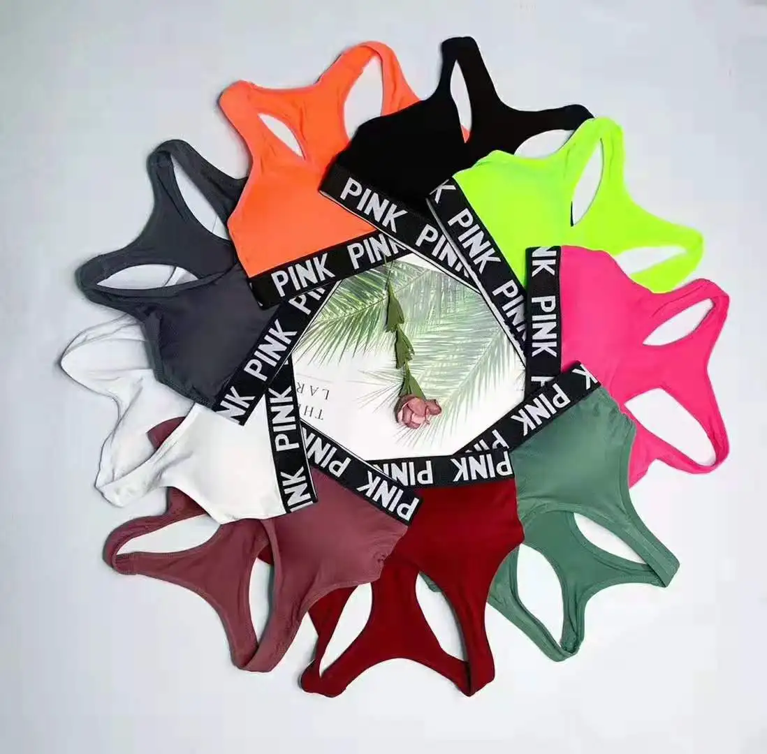 Push Up Sport Bra for Women, Pink Letter Print, Gym Wear, Fitness Tops, Running, Yoga Sportswear, Casual and Breathable