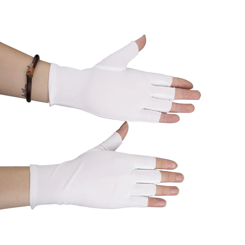 White Lightweight Half Finger Sun Protection Gloves Stretchy Breathable for Driving Cycling Climbing Outdoor Uv Protection