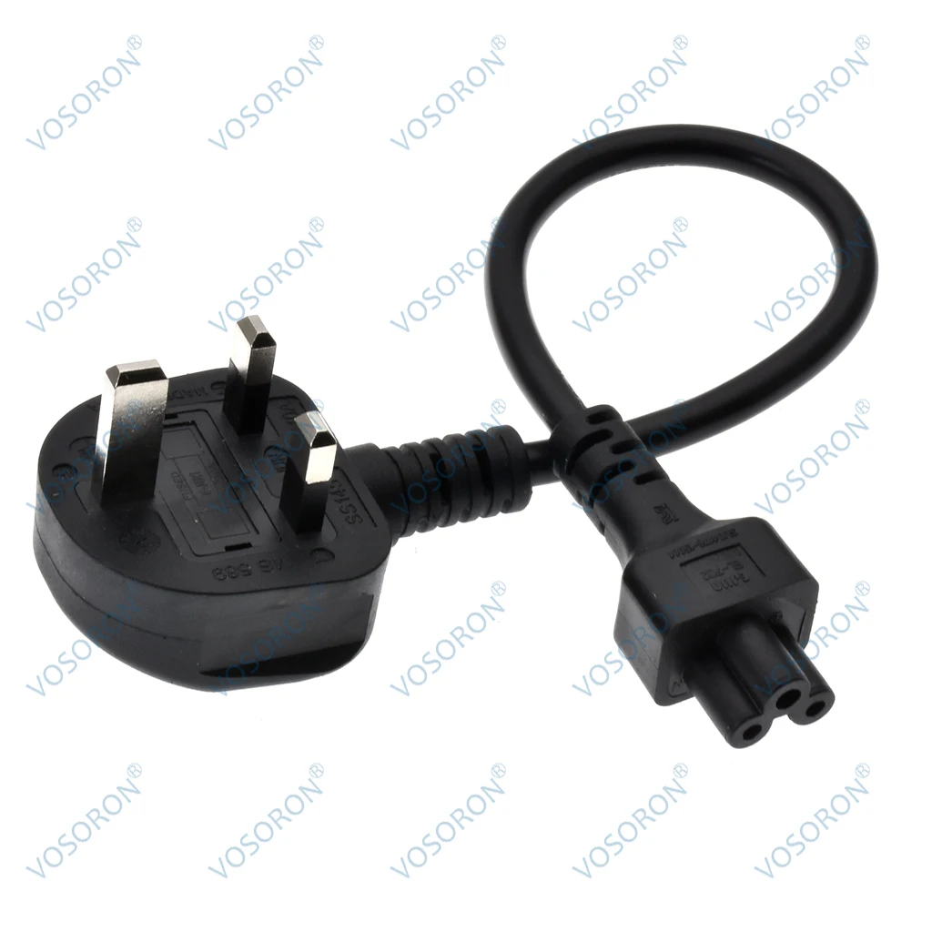 UK Plug BS1363 10A 3Pin male to IEC 320 C5 IEC320 Cloverleaf short AC Power cable cord 30CM For Laptop AC power Adapter