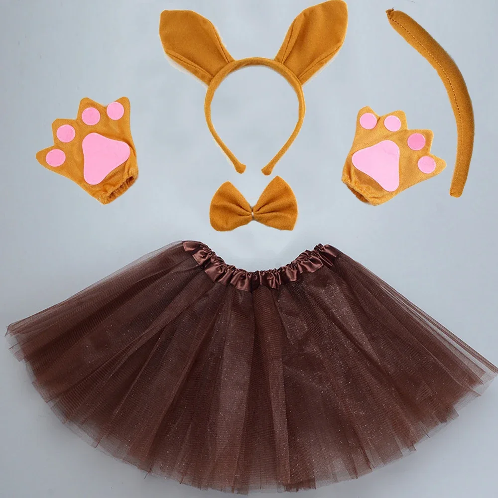 

Adult Boy Girls Children Kangaroo Set Animal Ears Tail Bow Tie Paw Tutu Skirt Fancy Dressed Up Halloween Costume Cosplay