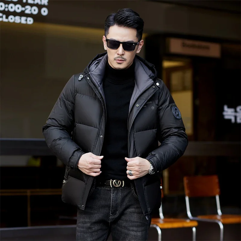 2024 Clothing Thickened Duck Down Men's Winter Down Jacket Medium and Long Lightweight Detachable Hat Warm Coat Casual Jack