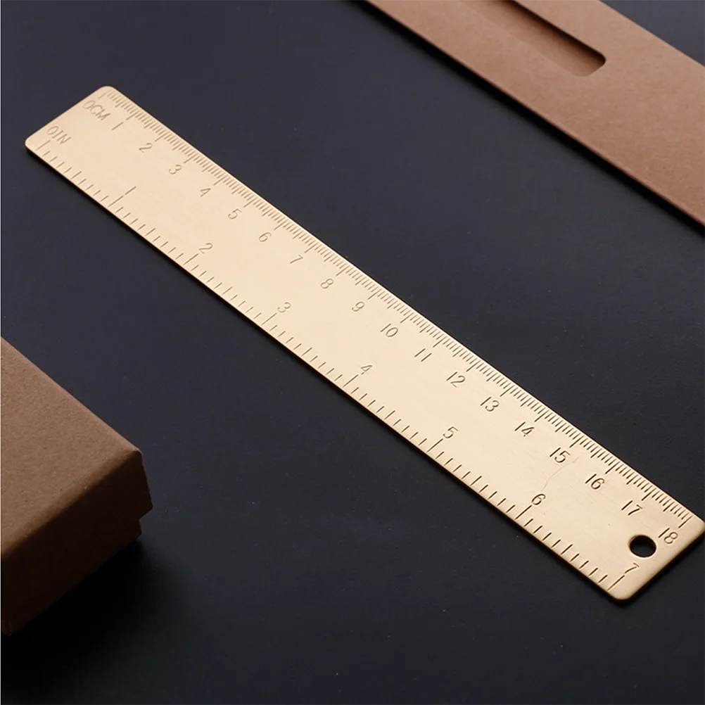 

Premium Brass Multi-Functional Metal Straight Office Measuring Tool Bookmark Decorative Gold Ruler Thin Light Double Scale