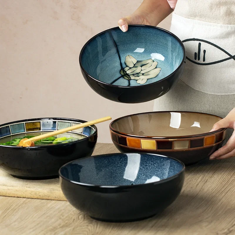 Chinese ceramic tableware creative hand-painted soup bowl home fruit salad bowl Large noodle bowl restaurant