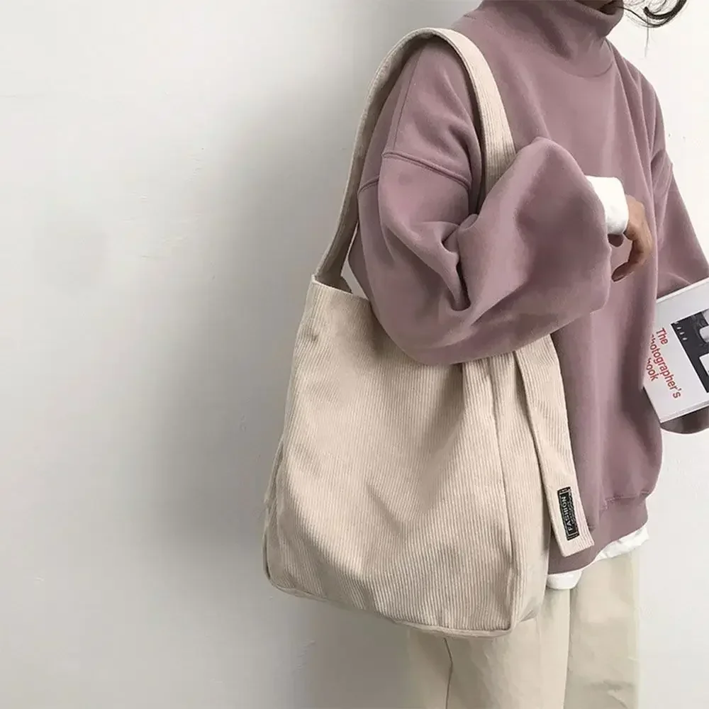 DB7 bolso de hombro de pana para mujer, bolsa de mano suave, bolso de gran capacidad para niñas y estudiantes