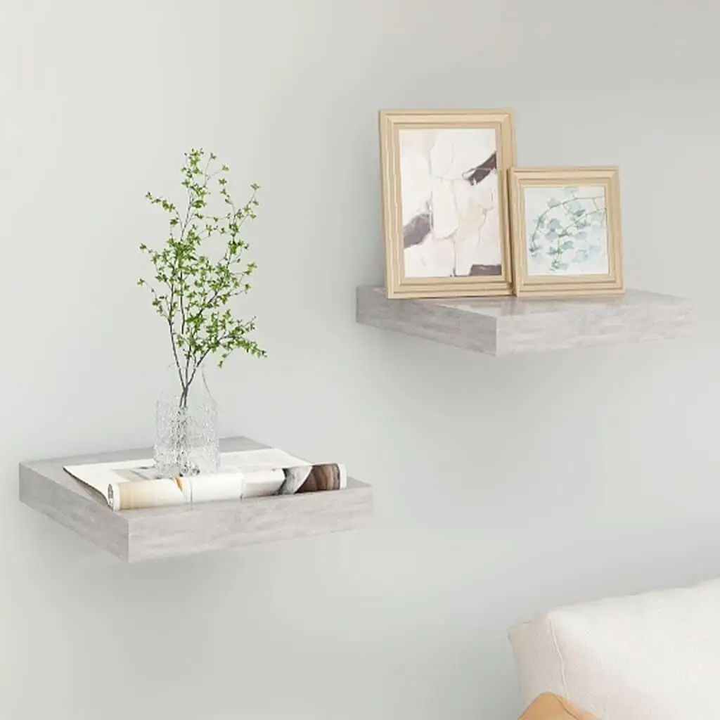 Set of 2 Floating Wall Shelves - Concrete Grey MDF, 23x23.5x3.8 cm - Stylish Home Decor