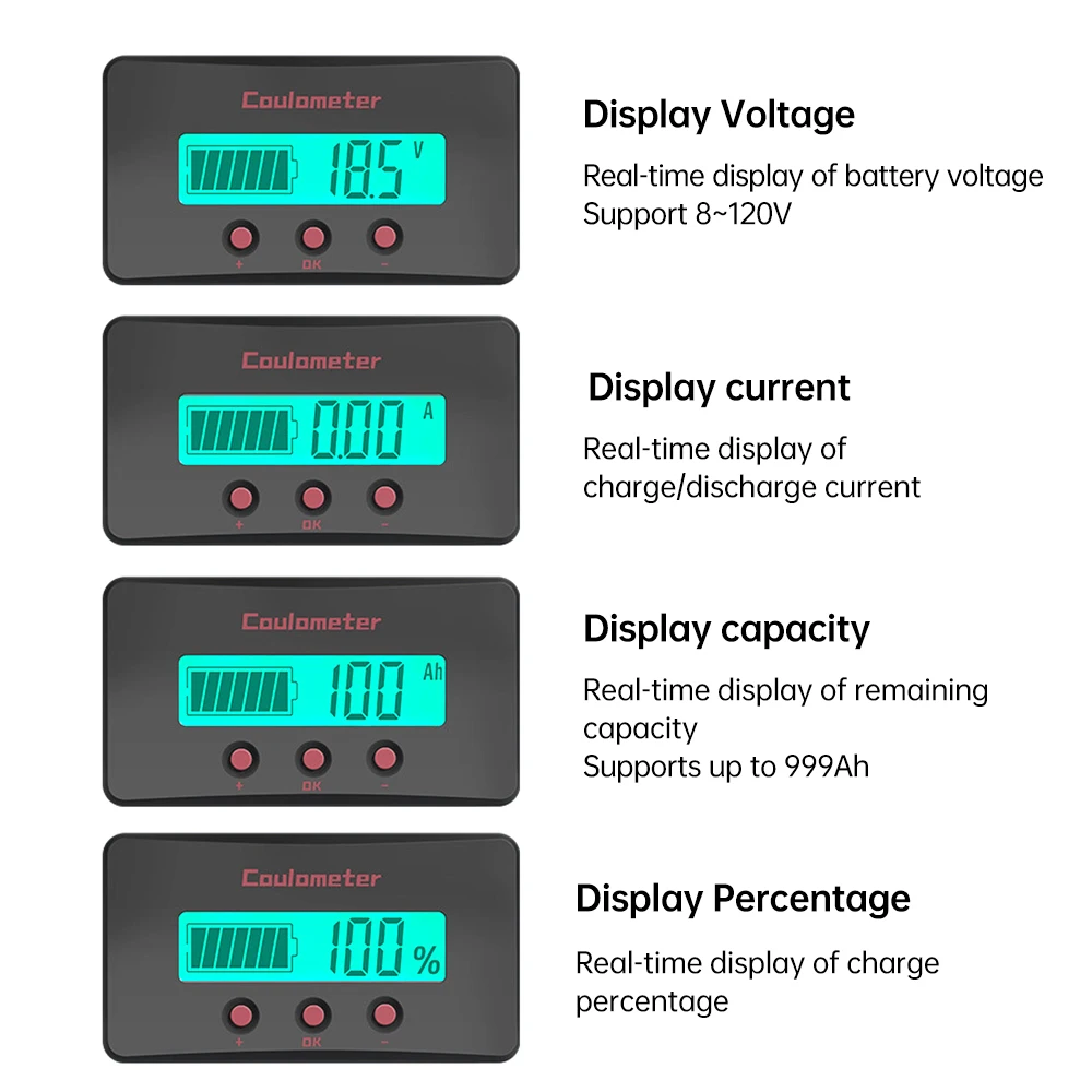 Misuratore di corrente di tensione digitale DC 8-120V 50A 100A misuratore Coulomb Tester di capacità della batteria indicatore della batteria con deviatore