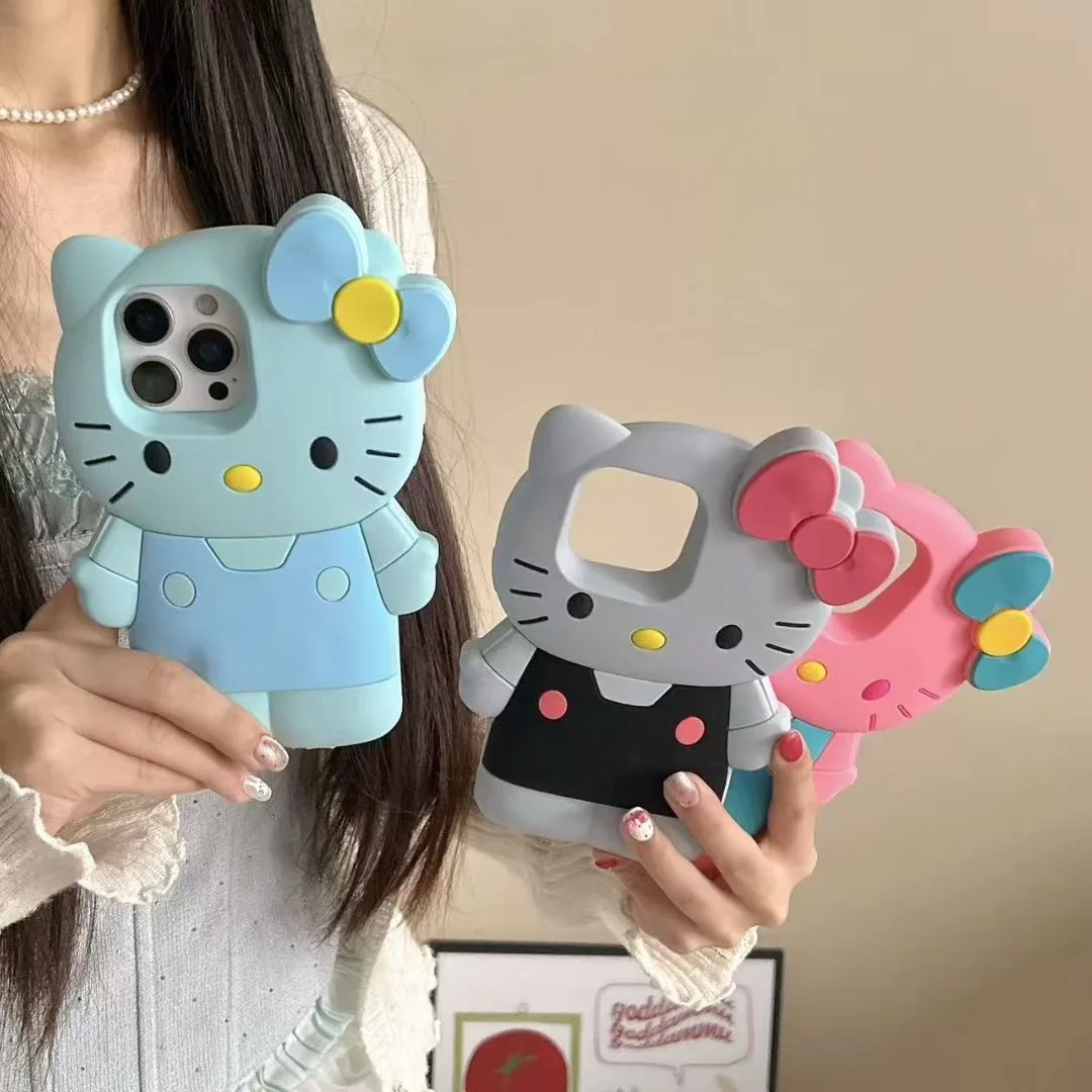 

New Hello Kitty Soft Silicone Case For iPhone 17 16 15 14 13 12 11 Pro Max 17Pro 3D Cartoon Shockproof Phone Cover Girl's Gift