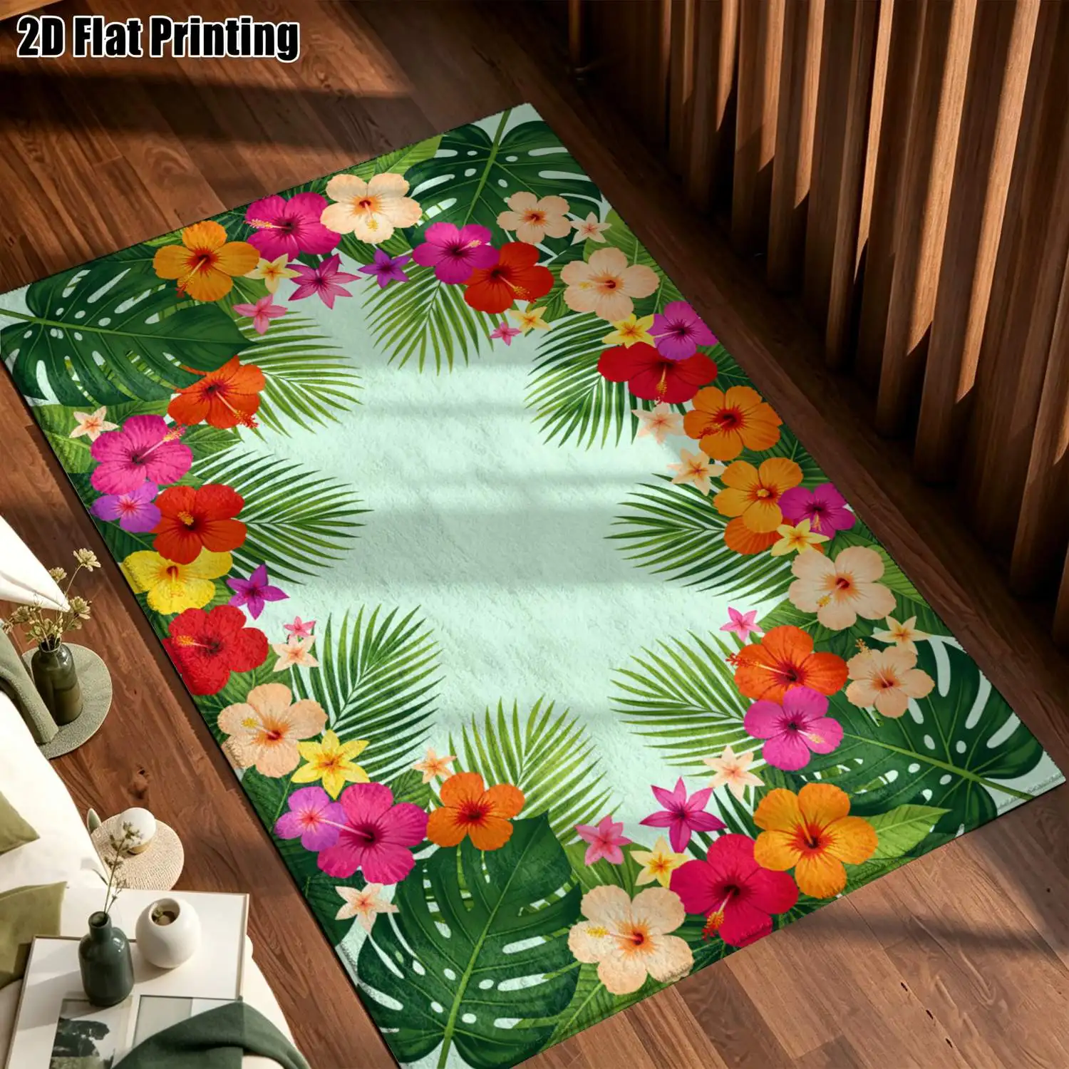 1Pc 2D Printed Carpet: Colorful Floral & Palm Leaf Patterns Nordic/Instagram/Modern Minimalist/European/Bohemian Style, Multi-Size, Machine Washable, Ideal for Entryway, Dining Room, Foyer, Bedroom, Living Room as a Home Decor Floor Mat.