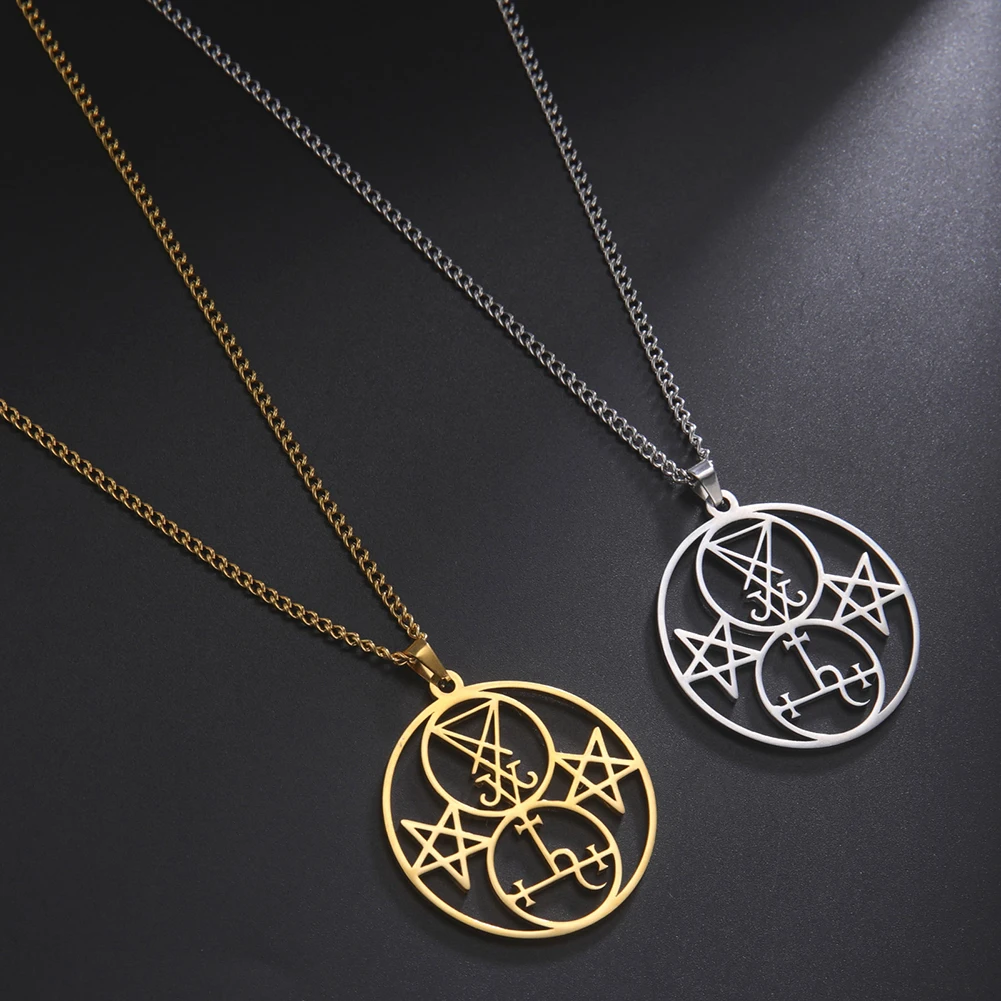 Lucktune Demon Seal Symbol Necklace Stainless Steel Satan Sigil of Lilith Amulet Pendant Chain Necklace for Women Men Jewelry image 5