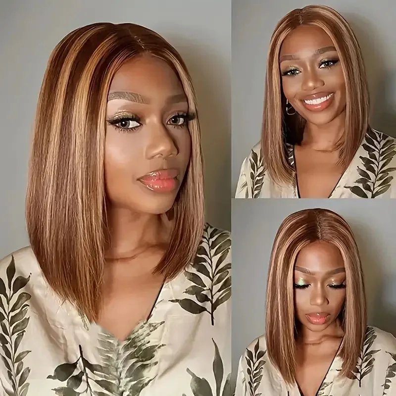 Highlight Wig Human Hair V Part Straight Hair Real Human Hair V Part Bob Wigs 4/27 Colored Wig Machine Made Clearance Sale Wigs