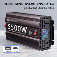 Pure Sine Wave Inverter 12V 220V 2000W/3000W/4400W/5500W DC to AC Converter Car Power Solar Inverter with Fast Charging USB C