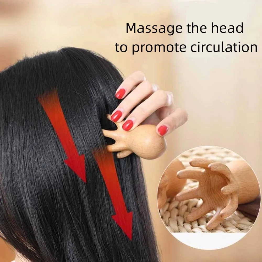 

Scraping Device Massage Comb Acupoint Stick Head Blood Circulation Beech Wood Comb Anti Static Meridian Dredging