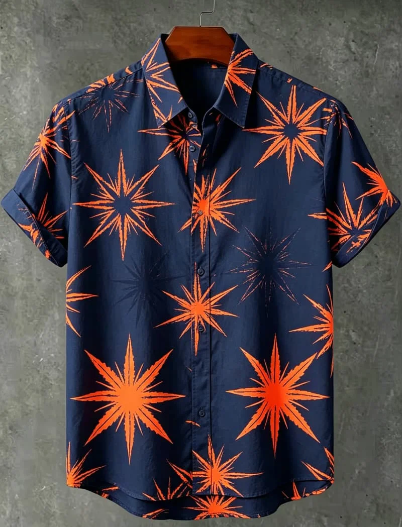 Men's eye-catching Artistic Style Printed Short Sleeved shirt, Elegant Retro atmosphere, Exquisite Atmospheric Dressing Style