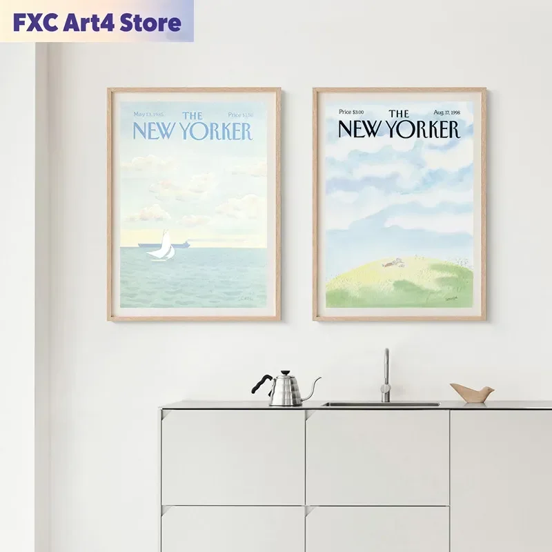 Póster en lienzo sin marco con diseño de la portada de la revista The New Yorker, paisaje vintage, flores, arte retro, estilo nórdico, decoración de pared para estudio o dormitorio.