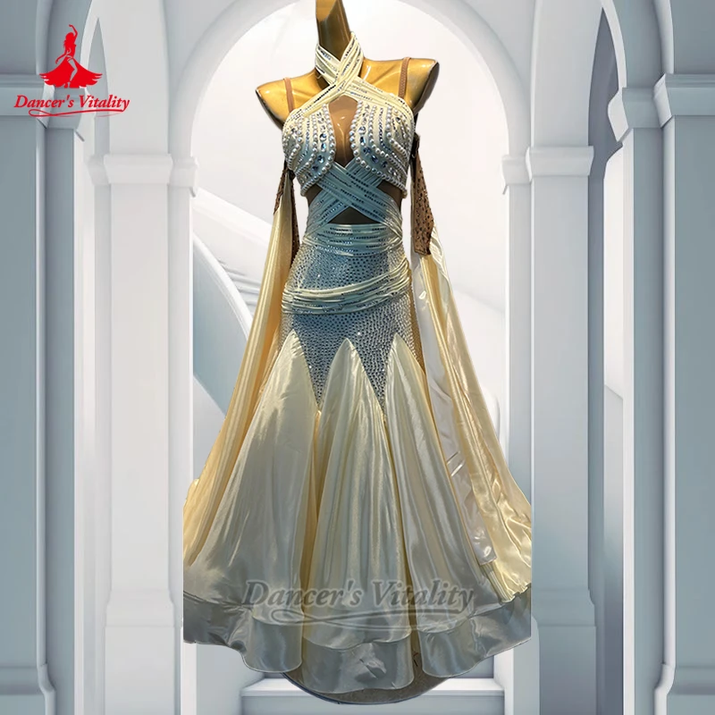 الكبار الفالس Quickstep مسابقة المهنية ملفوفة الوركين فساتين تخصيص النساء قاعة الرقص عارية الذراعين الزي حيوية الراقصة