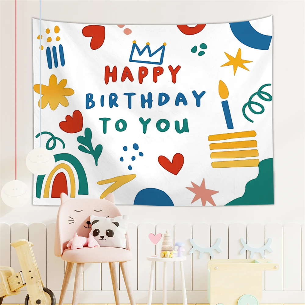 Baby Happy Birthday Background Tapestry Cloth Kawaii Children's Room Wall Decoration Kids' Dormitory Cartoons Home Party Decor