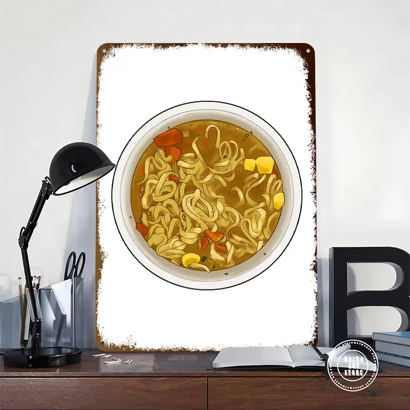 Bowl of Noodles With Vegetables Poster Customized Vintage Metal Signs Wall Art Retro Tin Plaque for Custom Plate Decoration Room