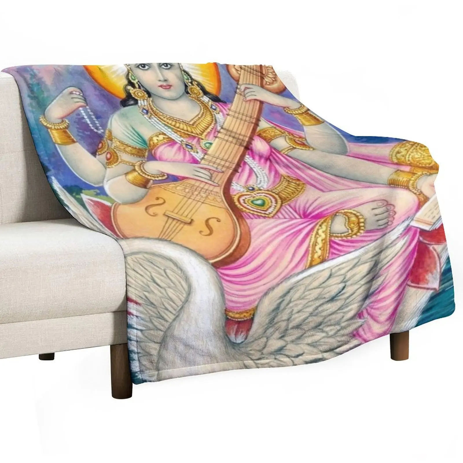 Saraswati Mata Painting Throw Blanket For Baby anime Large Blankets