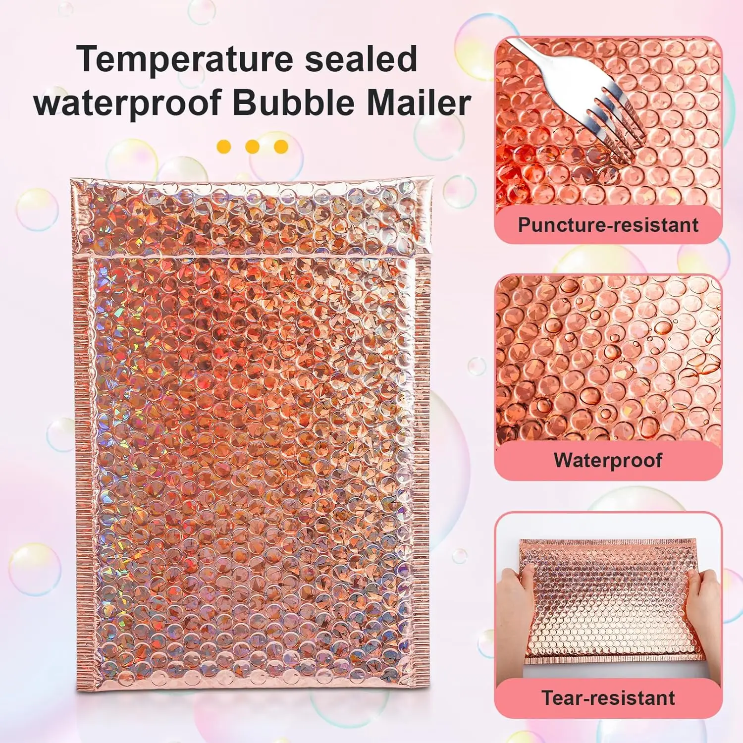 Laser gold 100 Pcs Bubble Mailers Metallic Bubble Mailers Waterproof Poly Padded Envelopes Self Sealing Cushion Envelopes