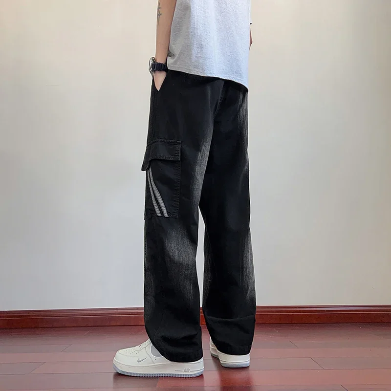 Estate gamba larga lavaggio Jean tasche con patta pantaloni cargo leggeri pantaloni da strada da uomo pantaloni estivi sottili casual larghi taglia grande 8xl