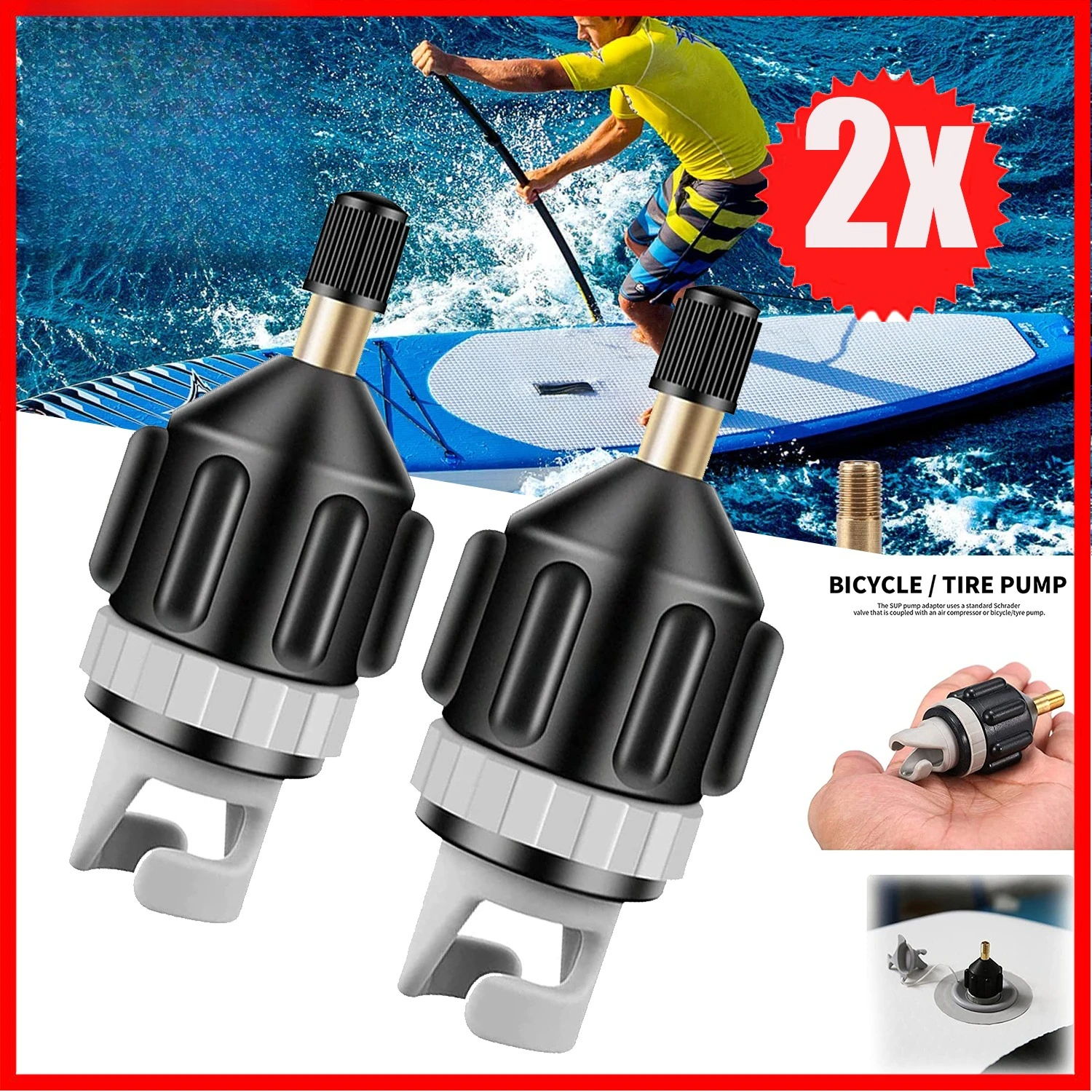 2 Stück Universeller Aufblasbarer Luftventiladapter SUP Paddleboard Kajak Aufblasanschluss Pumpenadapter Outdoor Wassersport Zubehör