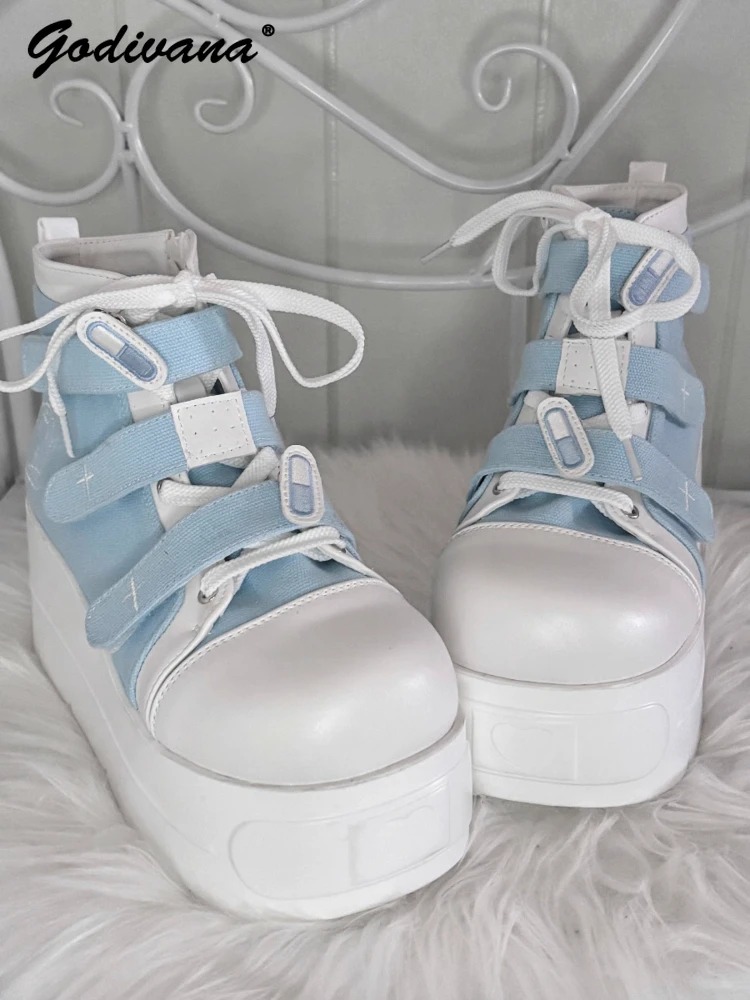 

Original Subculture Platform Canvas Shoes New Spring Student Girls Round Head Cool Short Boots Thick Bottom Shoes High Heels