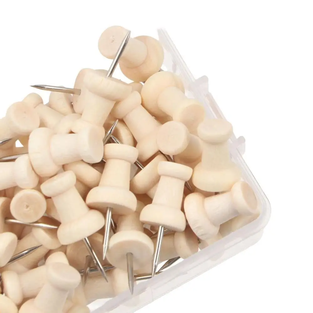 50PCS Muurkaarten Foto's Punaise Punaise Kurk Board Plastic Board Kopspijkers Push Pins Houten Knoppen Pins Duim Kopspijkers Pins