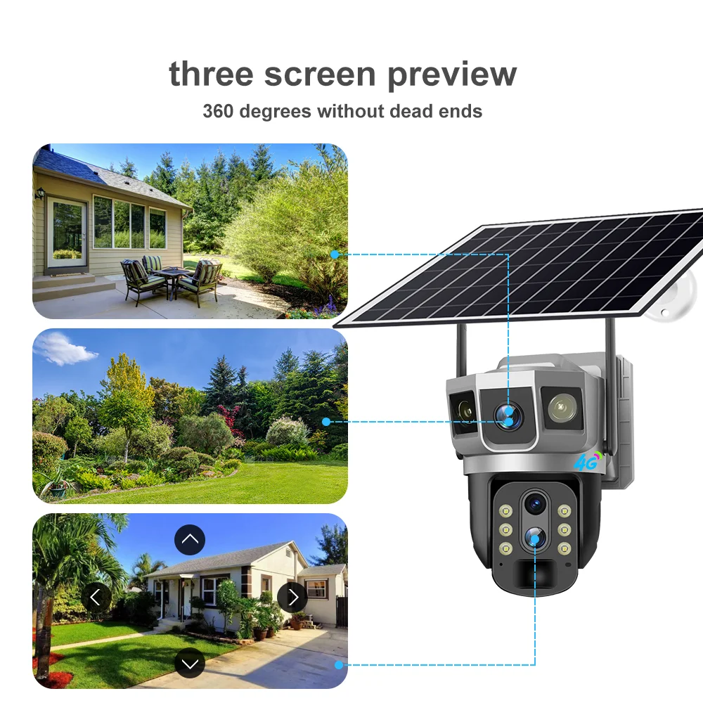 ZC1-Industrial 10 X Optical Zoom hd Dual Lens Triple Screen Solar Camera Color Night Vision Motion Detection 4g Sim Card CCTV