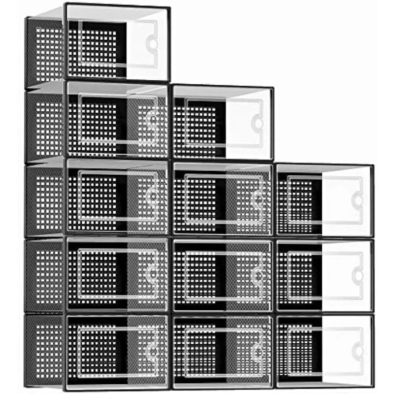 Large Shoe Organizers Storage Boxes for Closet 12 Pack, Clear Plastic Stackable Sneaker Containers Bins with Lids, Great