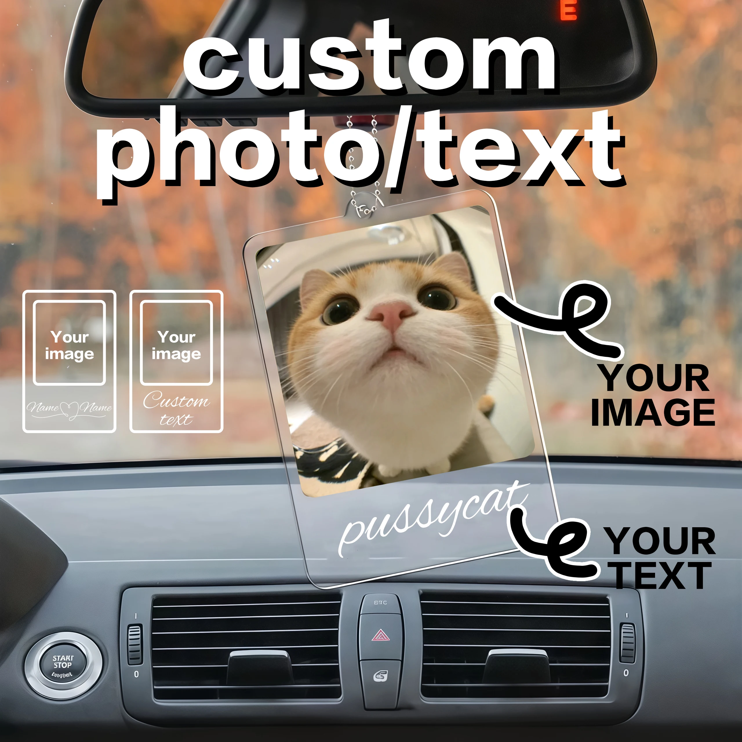 Custom Photo Acrylic Car Pendant Couple Pet Dog Cat Hanging Ornament Personalized Car Interior Memorial Gift Pet Owner