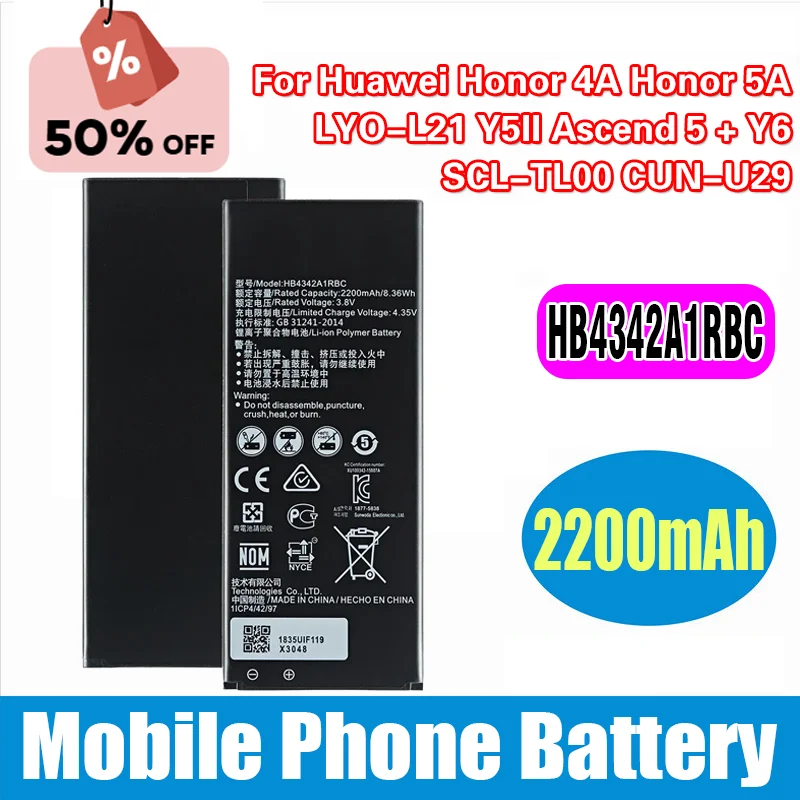 

Совершенно новый аккумулятор HB4342A1RBC 2200 мАч для Huawei Honor 4A Honor 5A LYO-L21 Y5II Ascend 5 + Y6 SCL-TL00 CUN-U29