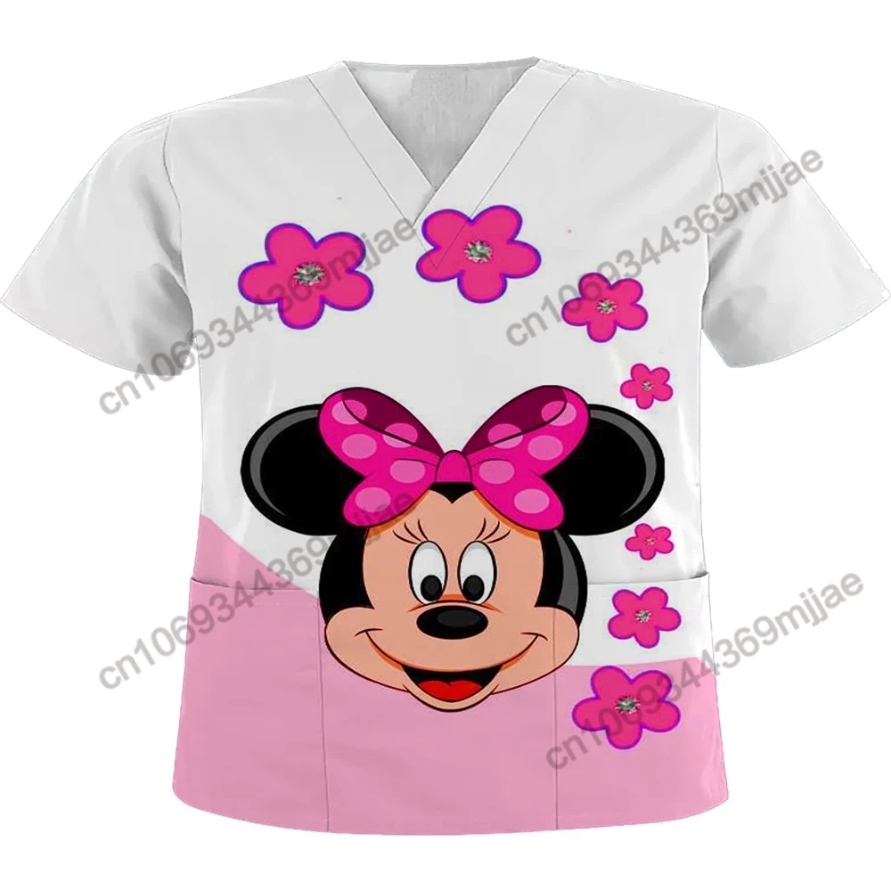 Disney Traf 2023 Woman Nurse Uniform Summer Tops for Women 2023 Pocket V-neck Women's Corset Zevity Crop Top Woman Y2k T-shirt