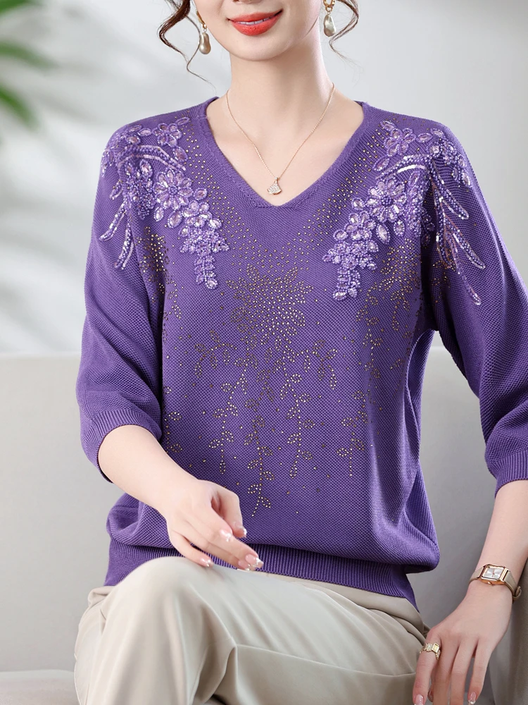 

Embroidery Sweater Women Spring Korean Fashion V Neck Pullover Femme Women Clothing Causal Long Sleeve Sweaters